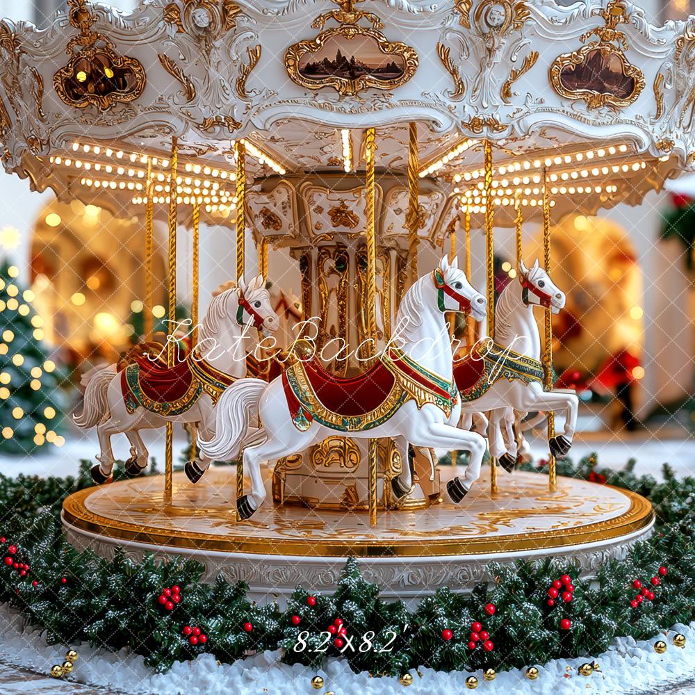 Kate Carousel Horses Christmas Backdrop Designed by Mini MakeBelieve - Kate Backdrop AU