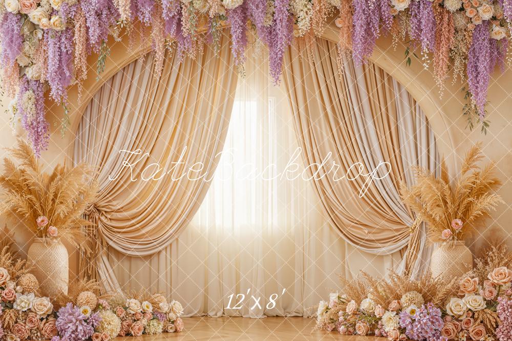 Kate Arch Draped Curtains Pampas Grass Fleece Backdrop Designed by Emetselch