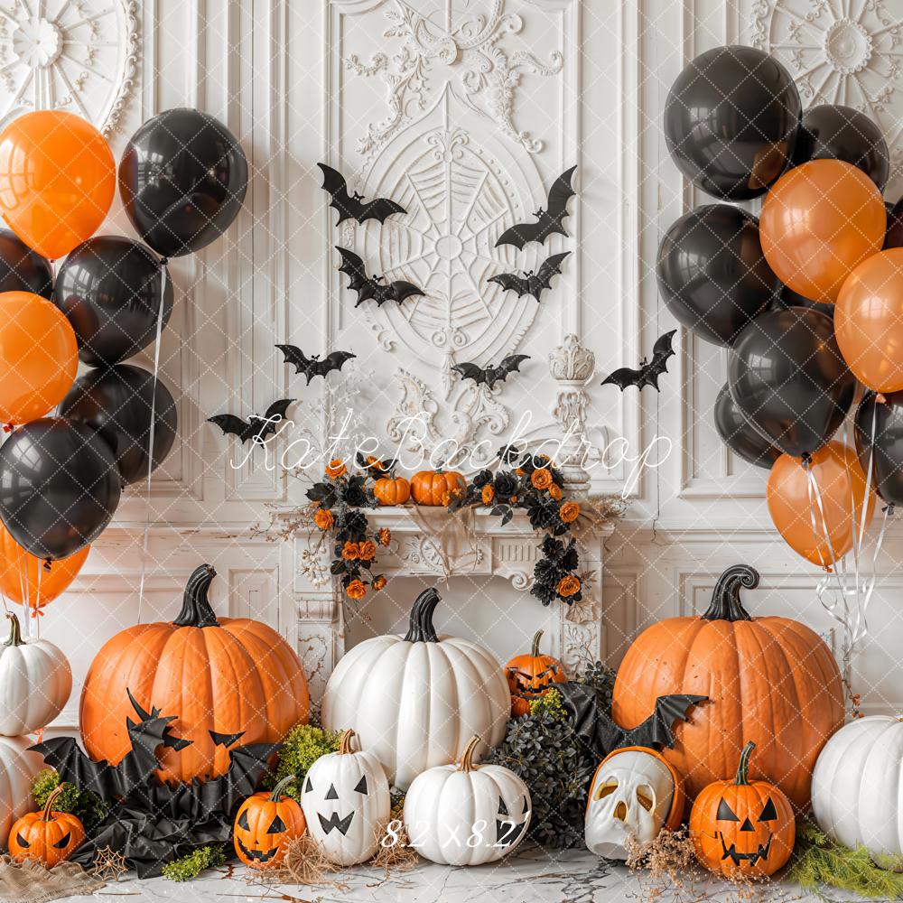 Kate Halloween Pumpkins Balloons Bats Backdrop Designed by Emetselch - Kate Backdrop AU