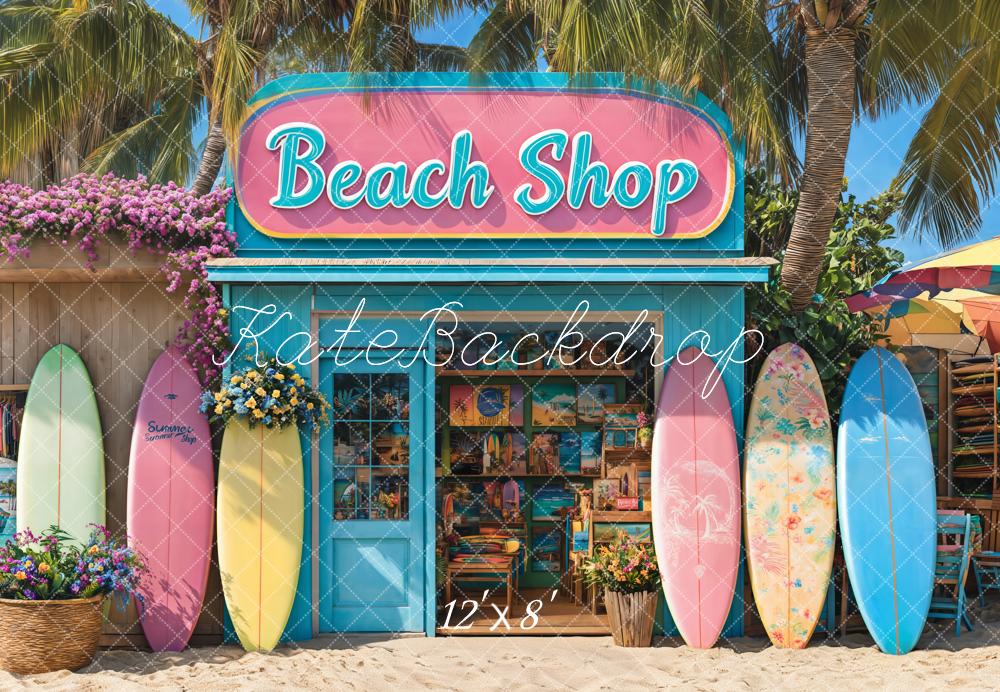 Kate Beach Shop Surfboards Palm Trees Backdrop Designed by Emetselch
