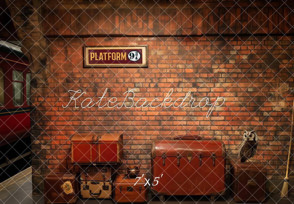 Kate Train Station Backdrop Brick Wall Platform Luggage Designed by Patty Roberts - Kate Backdrop AU
