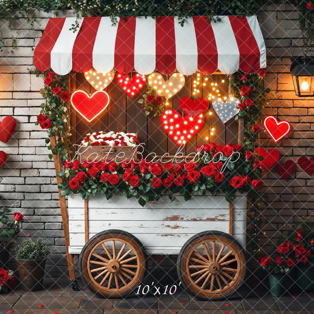 Kate Valentine Flower Cart Red Hearts Backdrop Designed by Emetselch