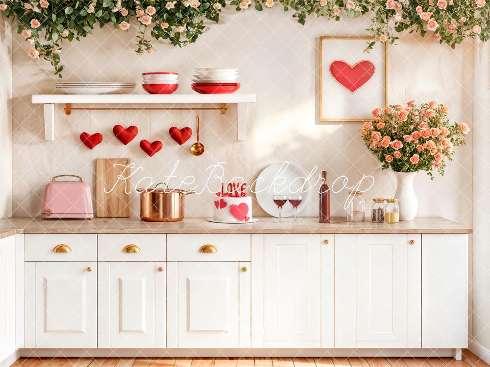 Kate Valentine Kitchen Red Hearts Backdrop Designed by Emetselch
