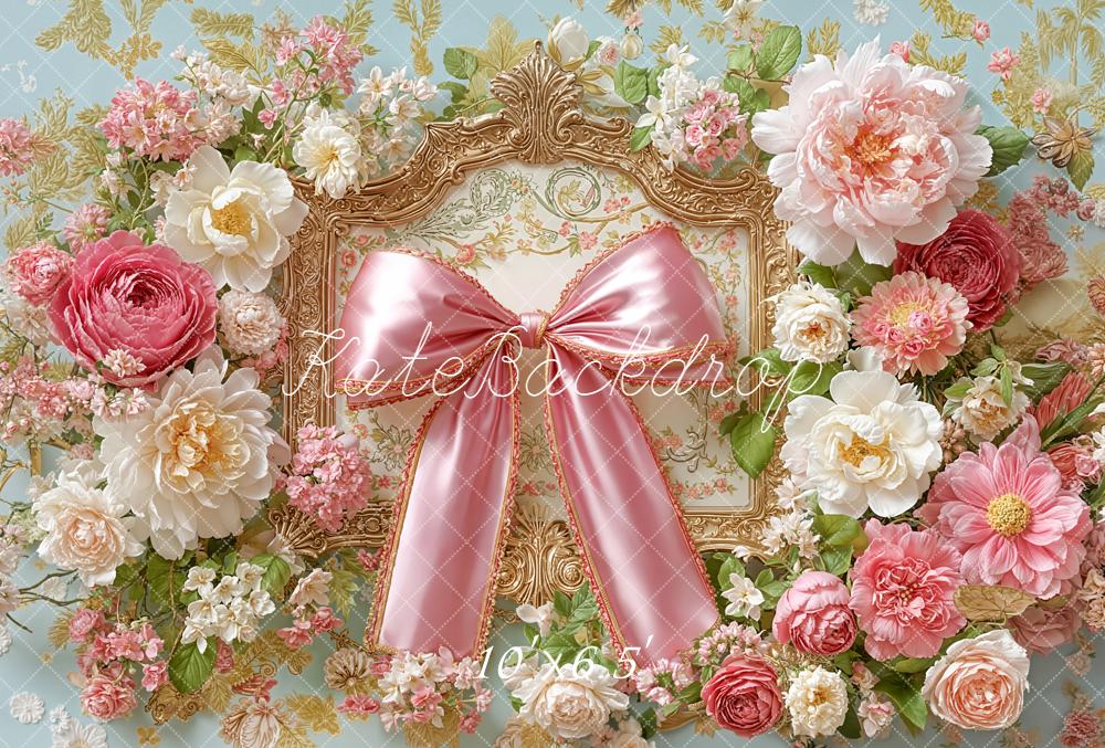 Kate Flower Pink Bow Fleece Backdrop Designed by Emetselch - Kate Backdrop AU