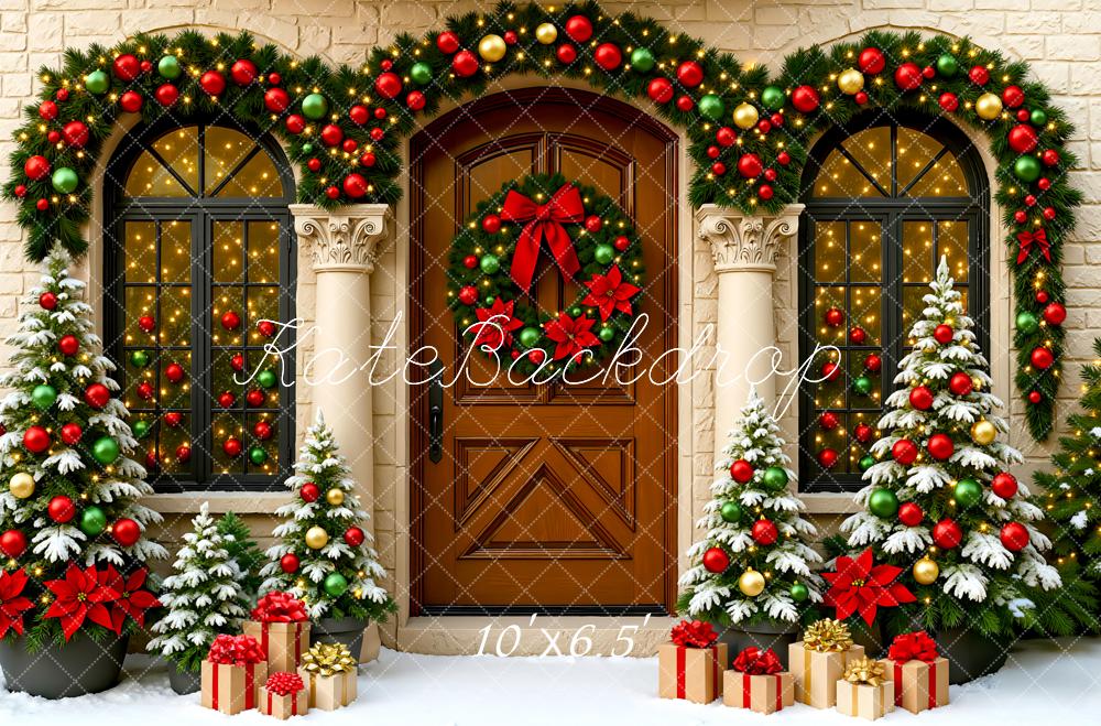 Kate Christmas Wreath Snowy Trees Backdrop Designed by Mini MakeBelieve - Kate Backdrop AU