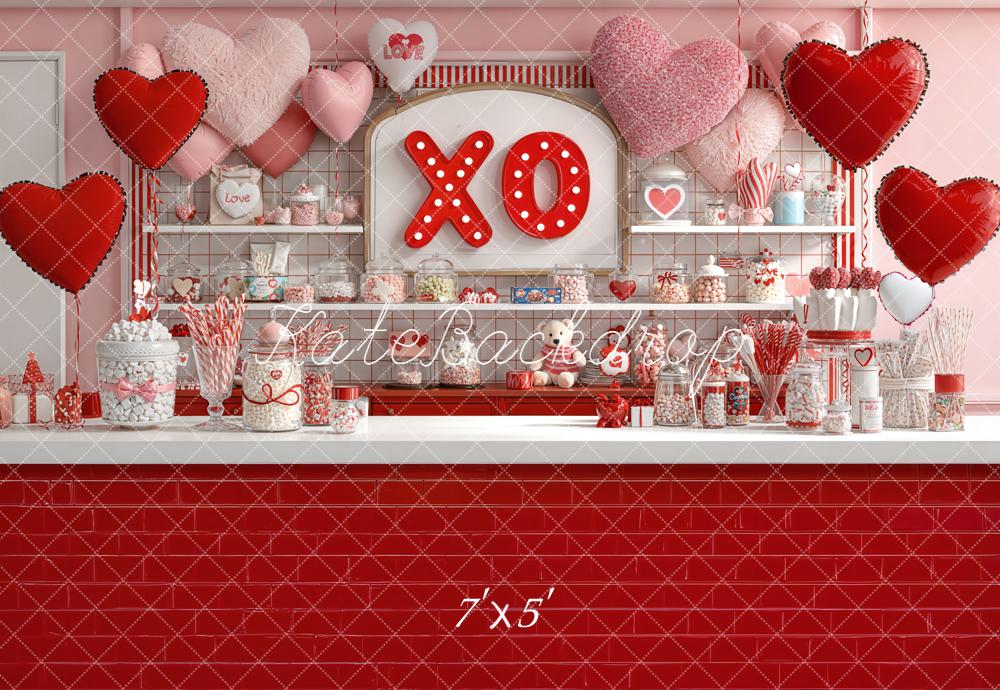 Kate Valentine Candy Shop Hearts Red Backdrop Designed by Emetselch