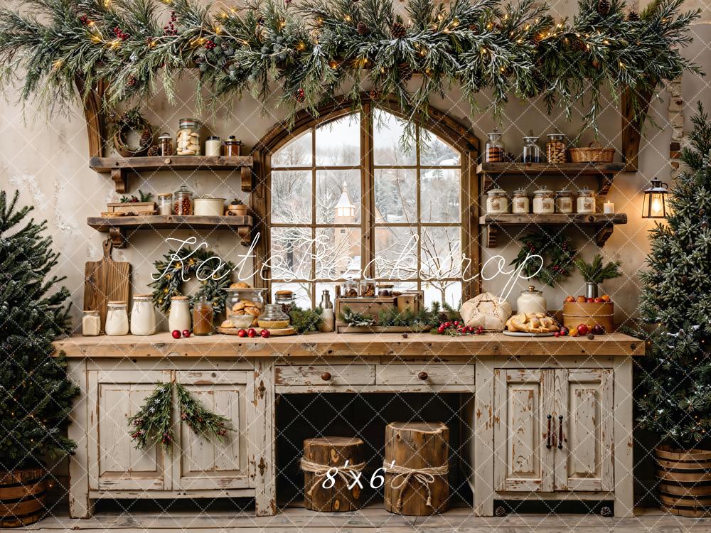 Kate Retro Christmas Kitchen Window Backdrop Designed by Emetselch