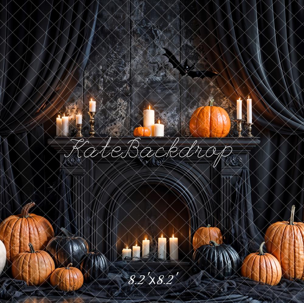 Kate Halloween Pumpkins Black Fireplace Backdrop Designed by Emetselch - Kate Backdrop AU