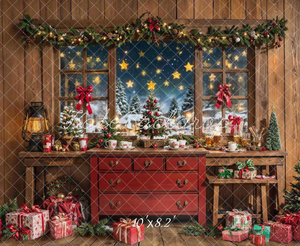 Kate Christmas Red Drawers Wooden Wall Gifts Backdrop Designed by Chain - Kate Backdrop AU