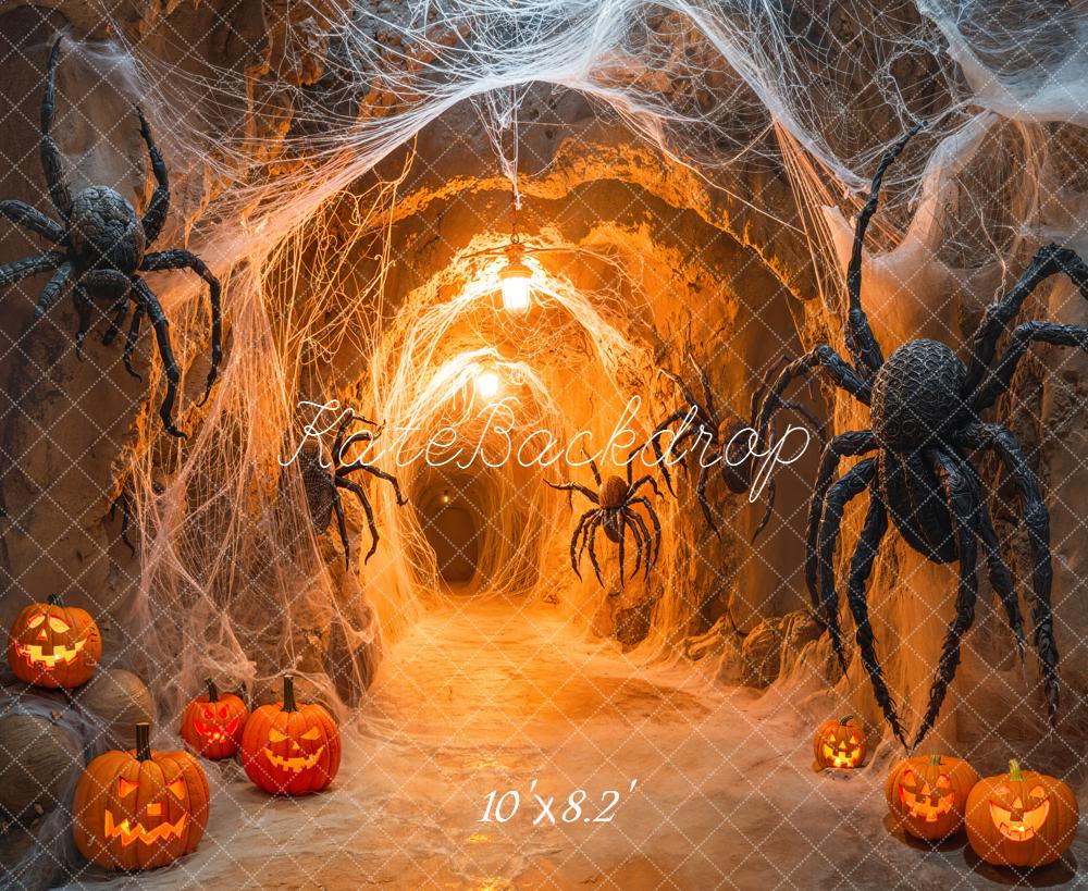 Kate Halloween Tunnel Spiders Pumpkins Webs Backdrop Designed by Emetselch - Kate Backdrop AU