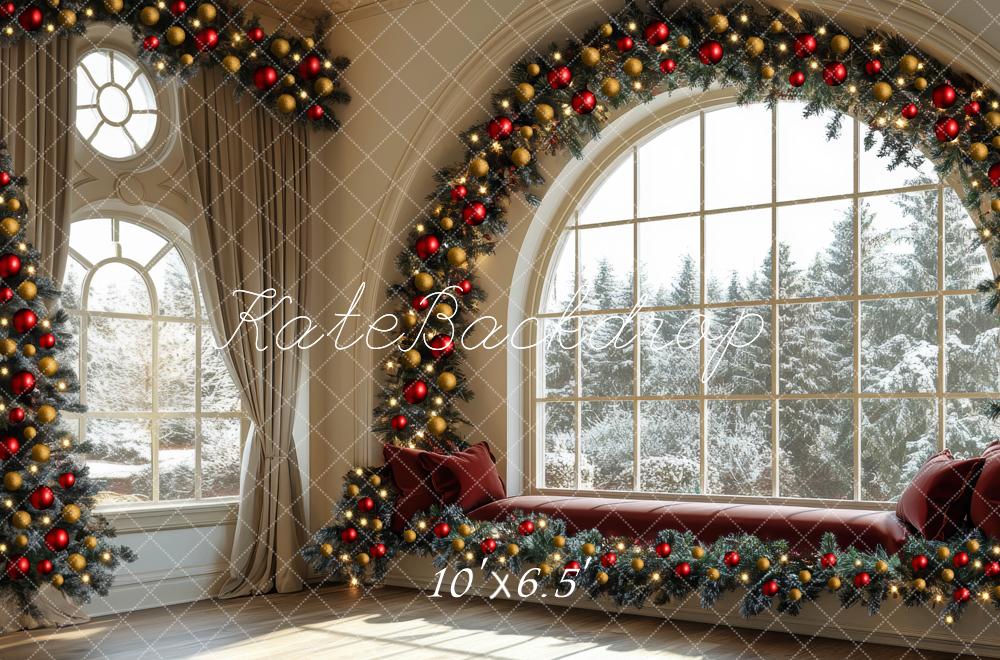 Kate Christmas Window Bench Garland Backdrop Designed by Mini MakeBelieve - Kate Backdrop AU