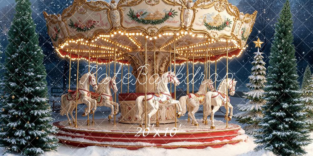 Kate Carousel Snow Winter Trees Backdrop Designed by Emetselch