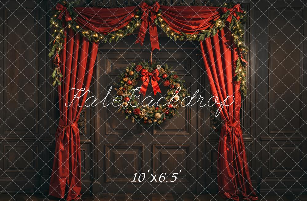 Kate Christmas Wreath Red Curtain Garland Backdrop Designed by Emetselch - Kate Backdrop AU