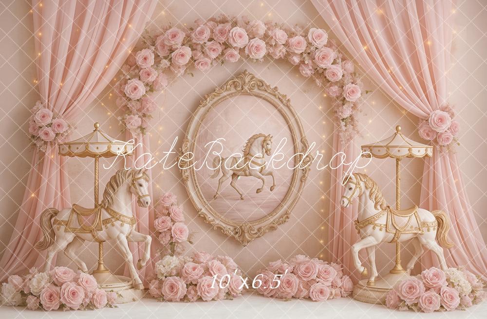 Kate Carousel Pink Roses Backdrop Designed by Ashley Paul