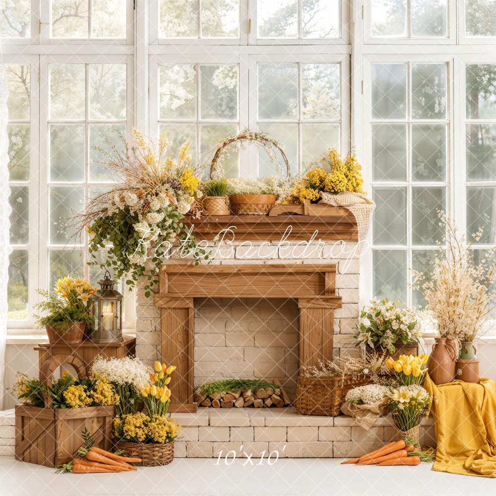 Kate Spring Flowers Carrots Fireplace Backdrop Designed by Emetselch