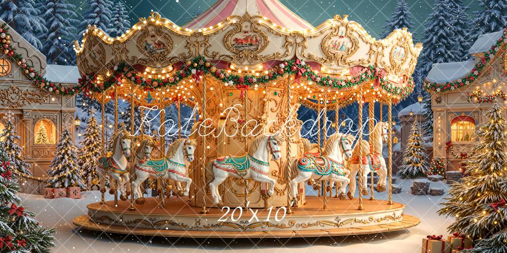 Kate Carousel Christmas Village Snow Backdrop Designed by Chain - Kate Backdrop AU