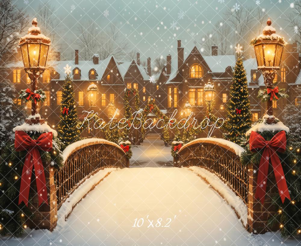 Kate Christmas Snowy Bridge Village Backdrop Designed by Emetselch - Kate Backdrop AU