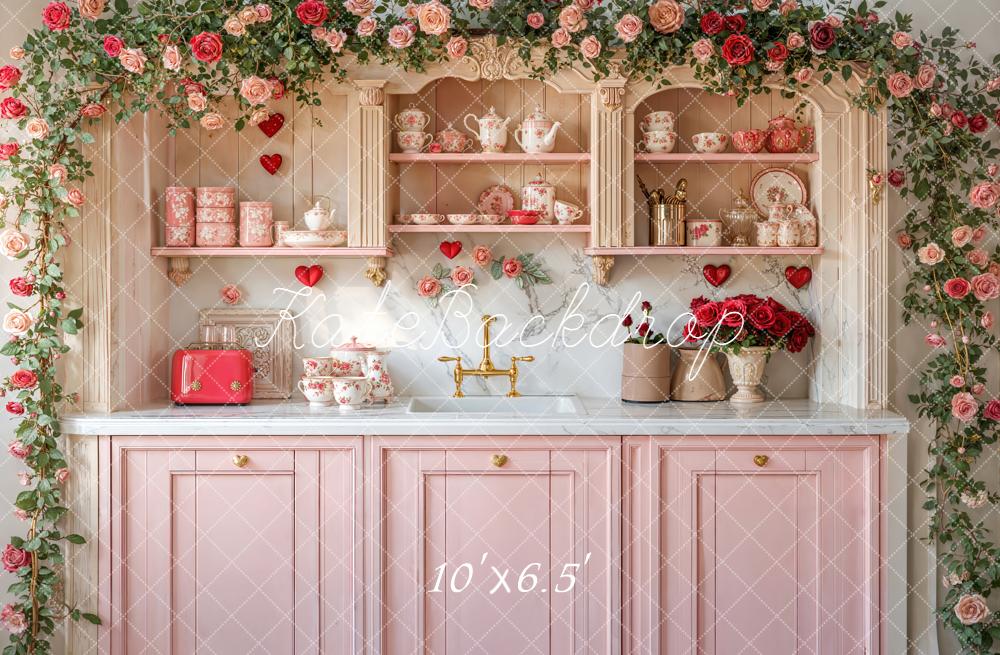 Kate Pink Kitchen Roses Cabinet Backdrop Designed by Emetselch