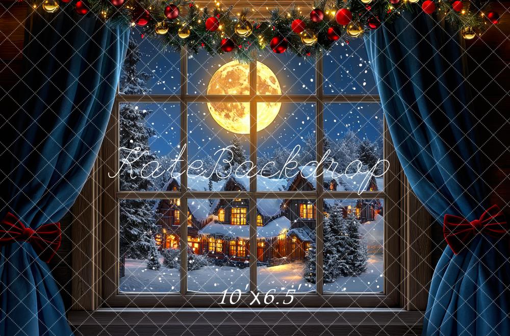 Kate Christmas Window Snowy Village Moon Backdrop Designed by Mini MakeBelieve - Kate Backdrop AU
