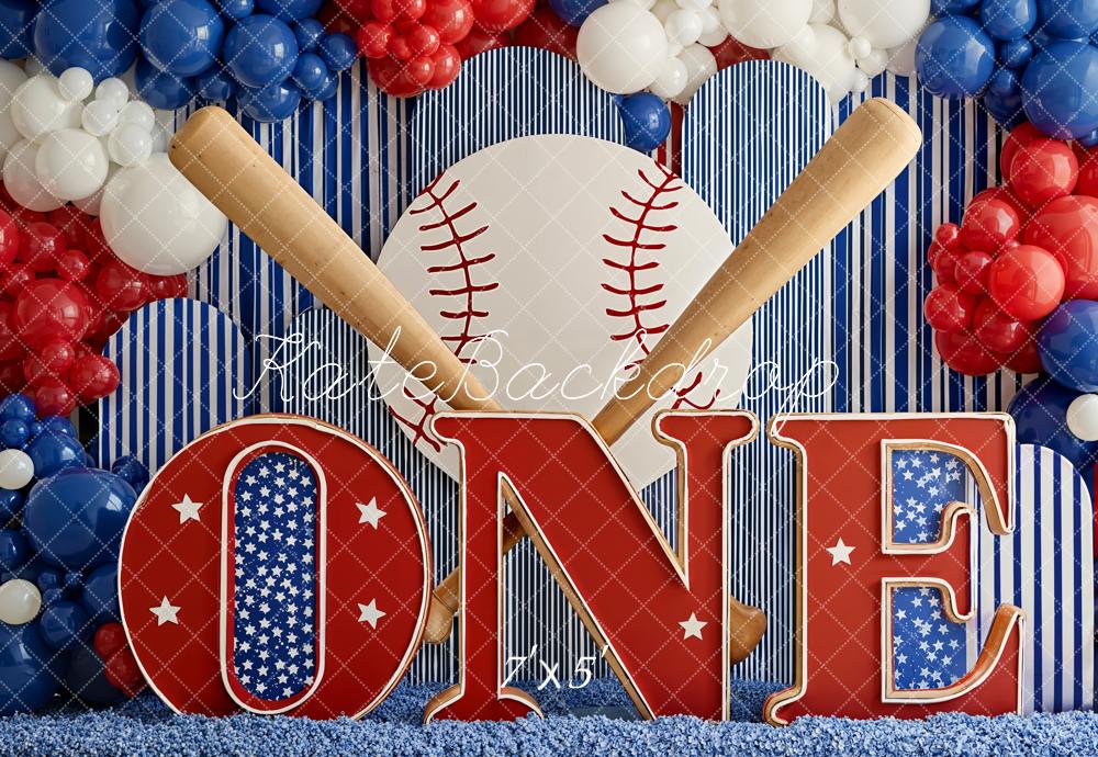 Kate Baseball One Stars Stripes Balloons Backdrop Designed by Emetselch