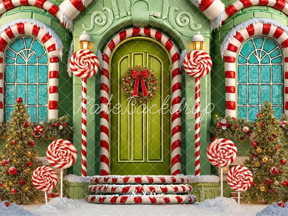 Kate Christmas Candy Cane Lollipop House Backdrop Designed by Emetselch