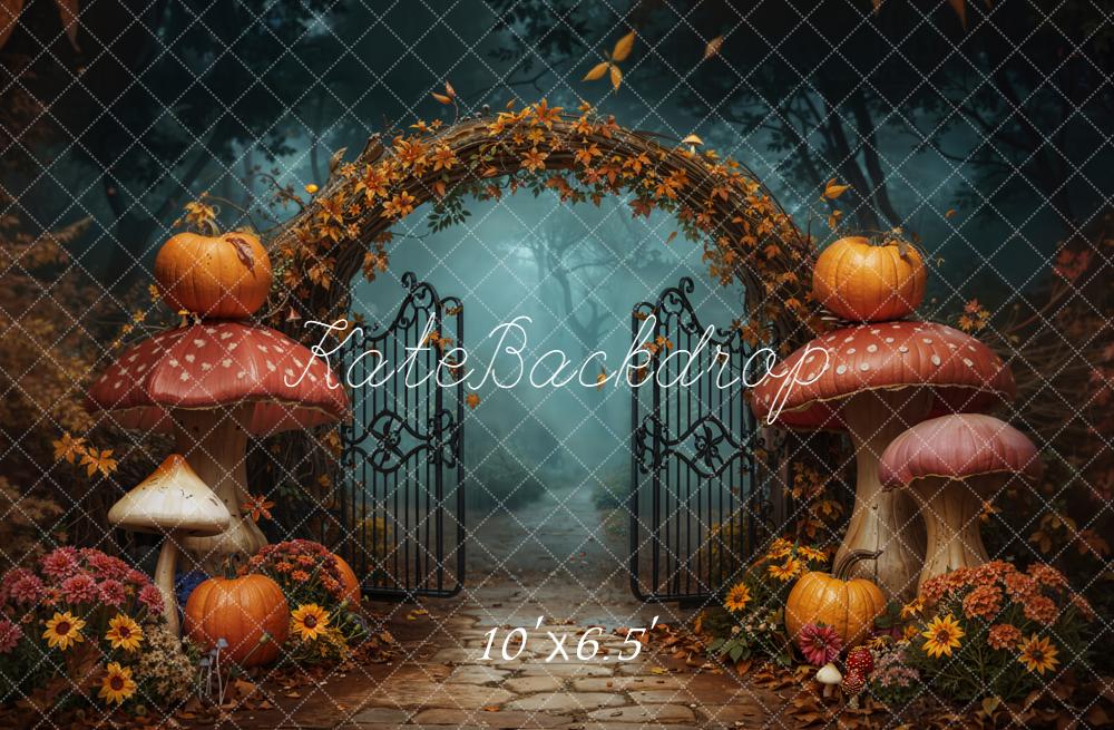 Kate Autumn Arch Pumpkins Mushrooms Path Backdrop Designed by Chain - Kate Backdrop AU