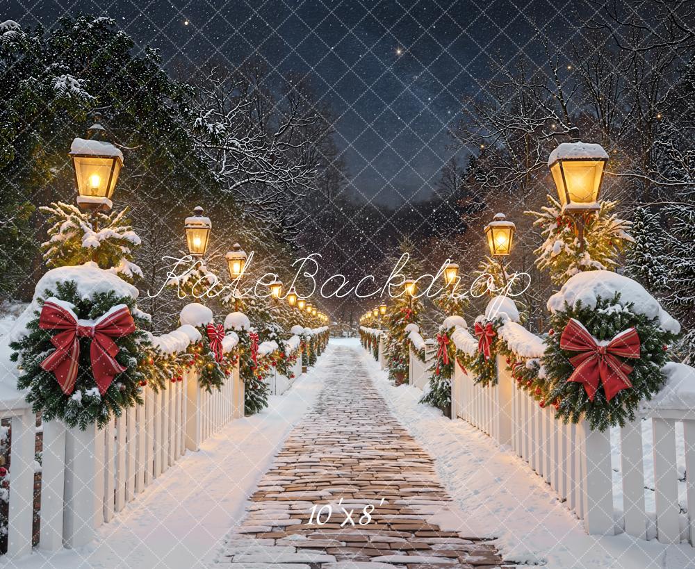 Kate Christmas Snowy Bridge Fleece Backdrop Designed by Chain