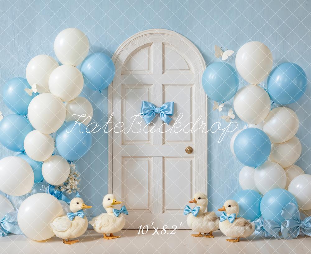 Kate Blue White Balloons Door Ducklings Backdrop Designed by Emetselch - Kate Backdrop AU