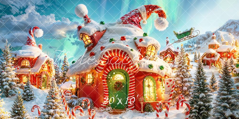 Kate Christmas Elf House Candy Cane Snow Backdrop Designed by Chain