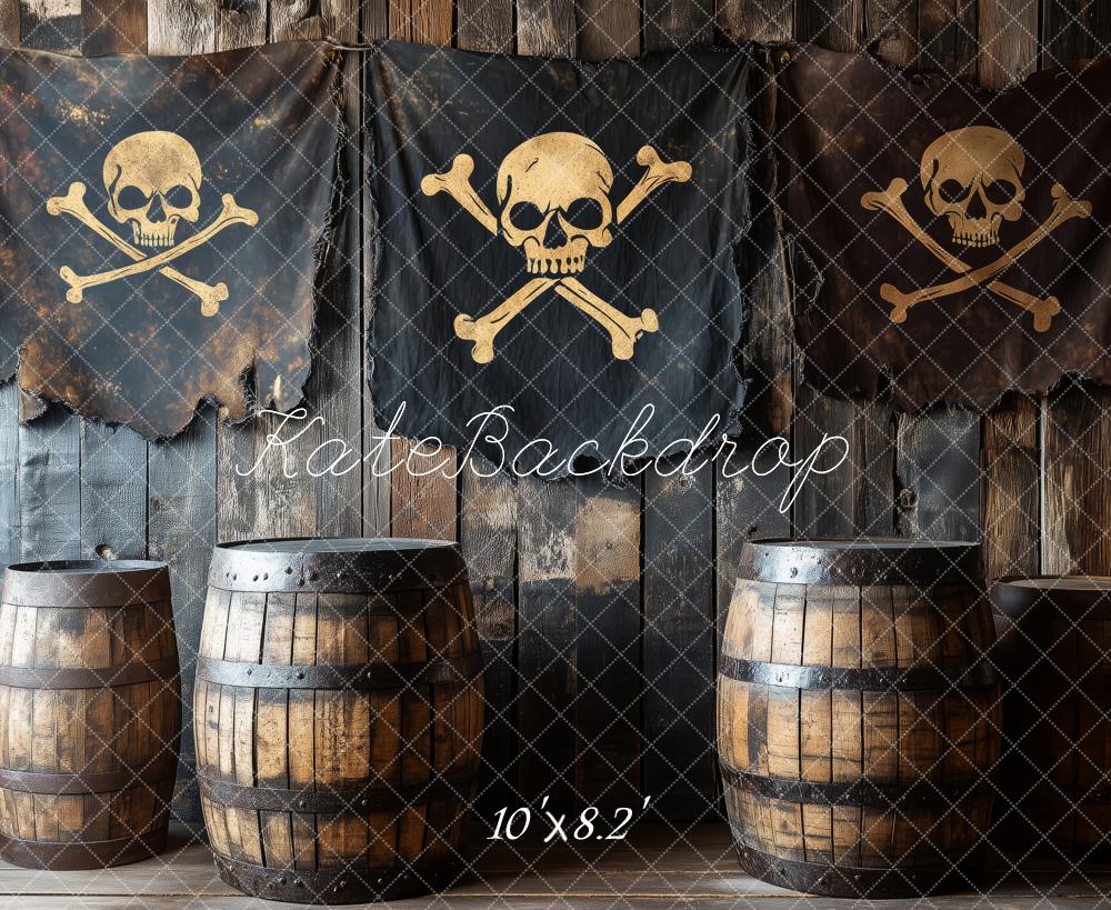 Kate Pirate Skulls Barrels Wood Wall Backdrop Designed by Patty Roberts
