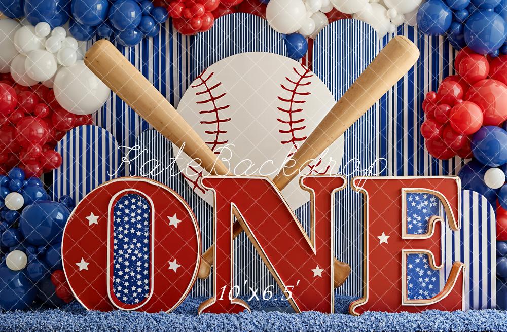 Kate Baseball ONE Bats Balloons Fleece Backdrop Designed by Emetselch
