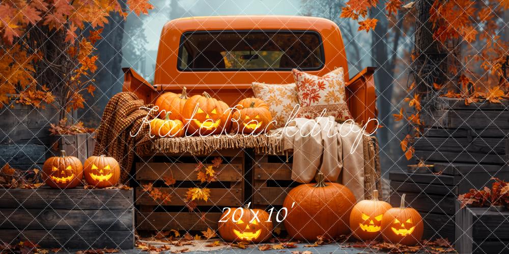 Kate Halloween Truck Autumn Leaves Backdrop Designed by Emetselch - Kate Backdrop AU