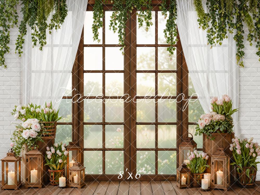 Kate Spring Window Flowers Candles Greenery Backdrop Designed by Emetselch