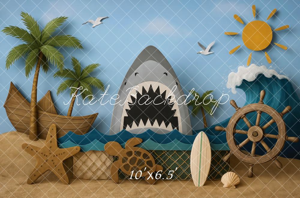 Kate Summer Shark Sea Wave Backdrop Designed by Mini MakeBelieve