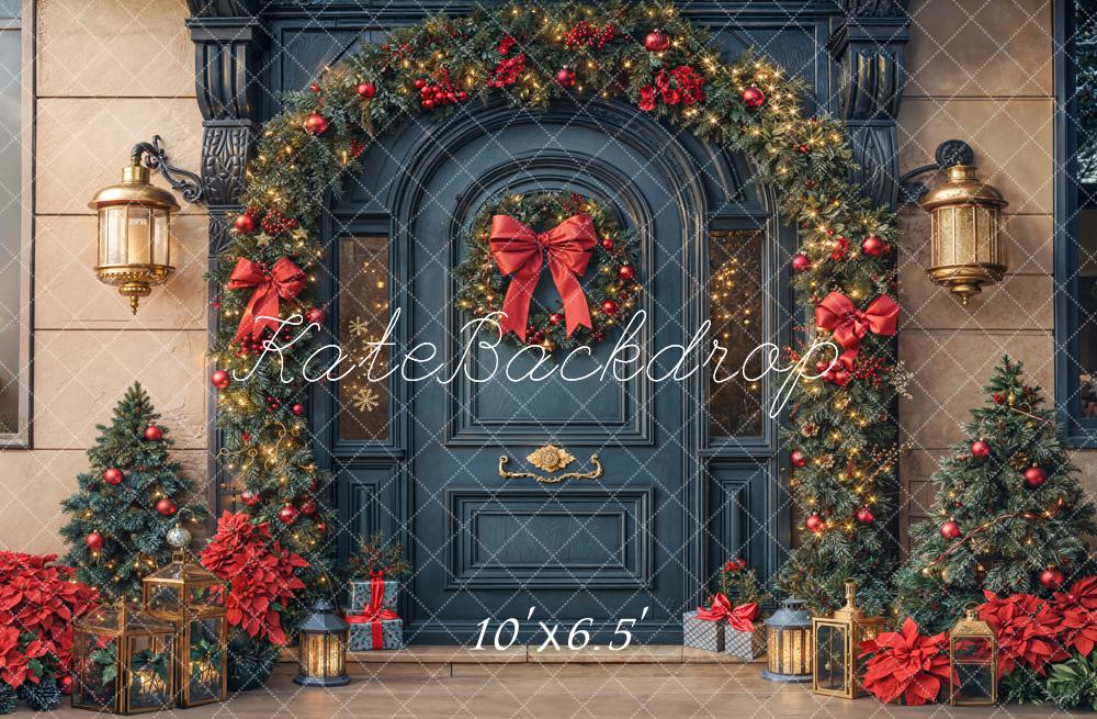 Kate Christmas Door Garland Fleece Backdrop Designed by Emetselch - Kate Backdrop AU