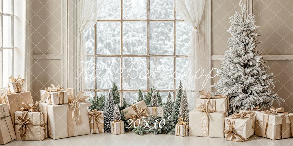 Kate Christmas Snow Tree Presents Window Backdrop Designed by Emetselch - Kate Backdrop AU