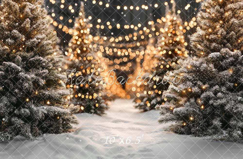 Kate Christmas Snowy Trees String Lights Backdrop Designed by Emetselch - Kate Backdrop AU