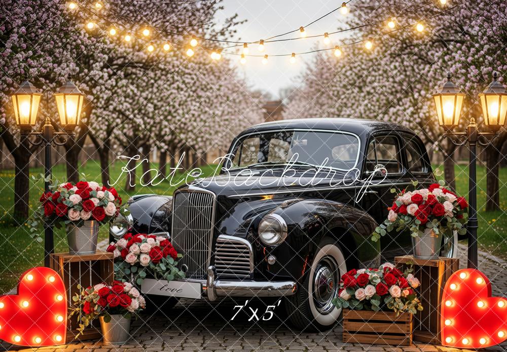 Kate Vintage Car Cherry Blossoms String Lights Backdrop Designed by Patty Roberts