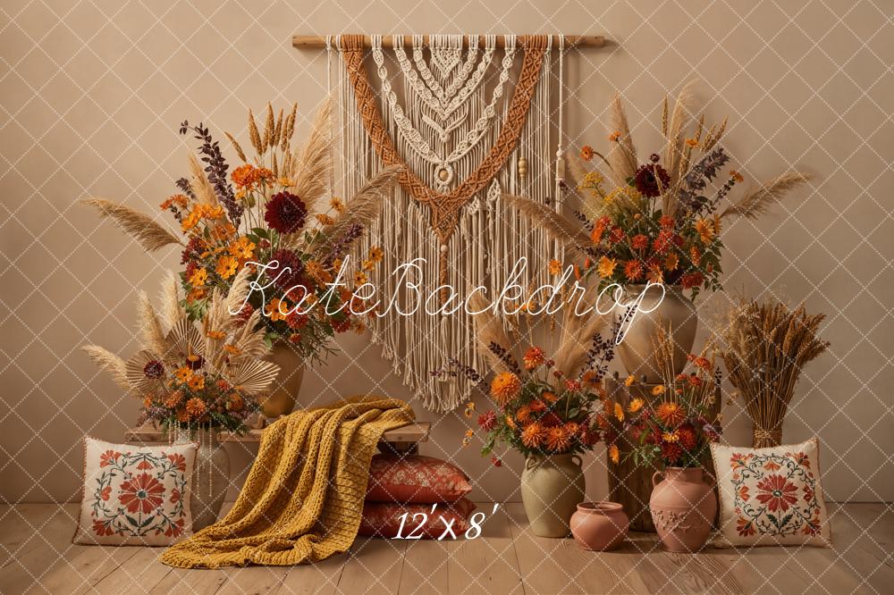 Kate Boho Macrame Floral Beige Backdrop Designed by Emetselch - Kate Backdrop AU