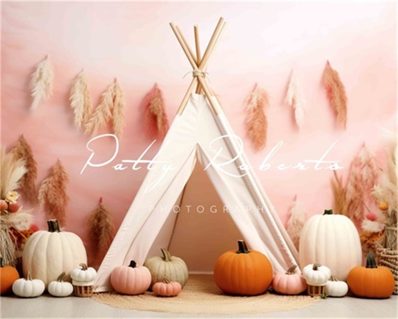 Kate Fall Teepee Pumpkins Pampas Backdrop Designed by Patty Roberts