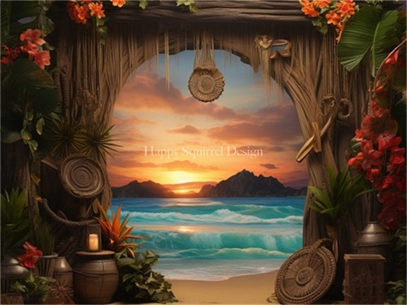 Kate Tropical Beach Sunset Backdrop Designed by Happy Squirrel Design - Kate Backdrop AU