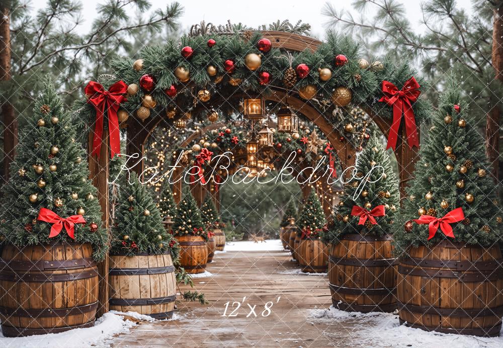 Kate Christmas Archway Pine Trees Fleece Backdrop Designed by Emetselch - Kate Backdrop AU