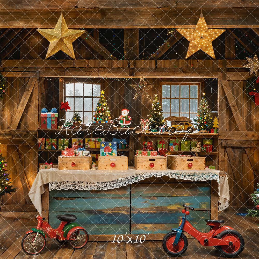 Kate Christmas Wooden House Star Backdrop Designed by Emetselch - Kate Backdrop AU