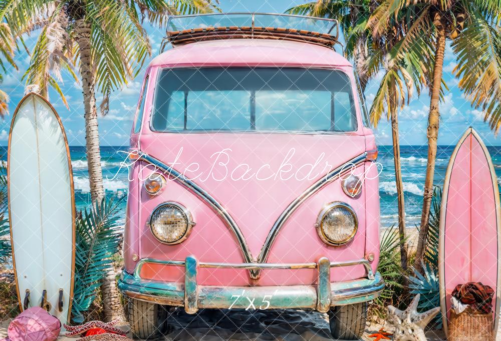 Kate Summer Pink Van Surfboards Beach Backdrop Designed by Emetselch