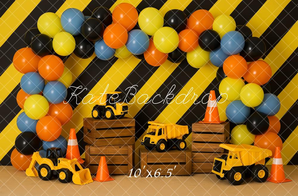Kate Construction Truck Balloons Striped Backdrop Designed by Patty Roberts - Kate Backdrop AU