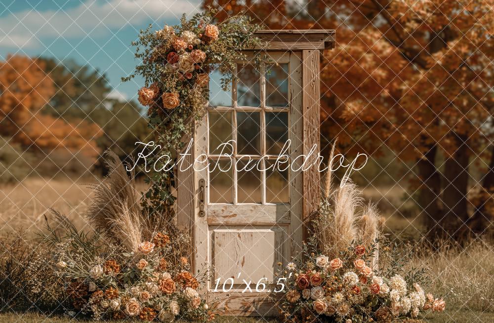 Kate Autumn Door Flowers Rustic Fleece Backdrop Designed by Emetselch - Kate Backdrop AU