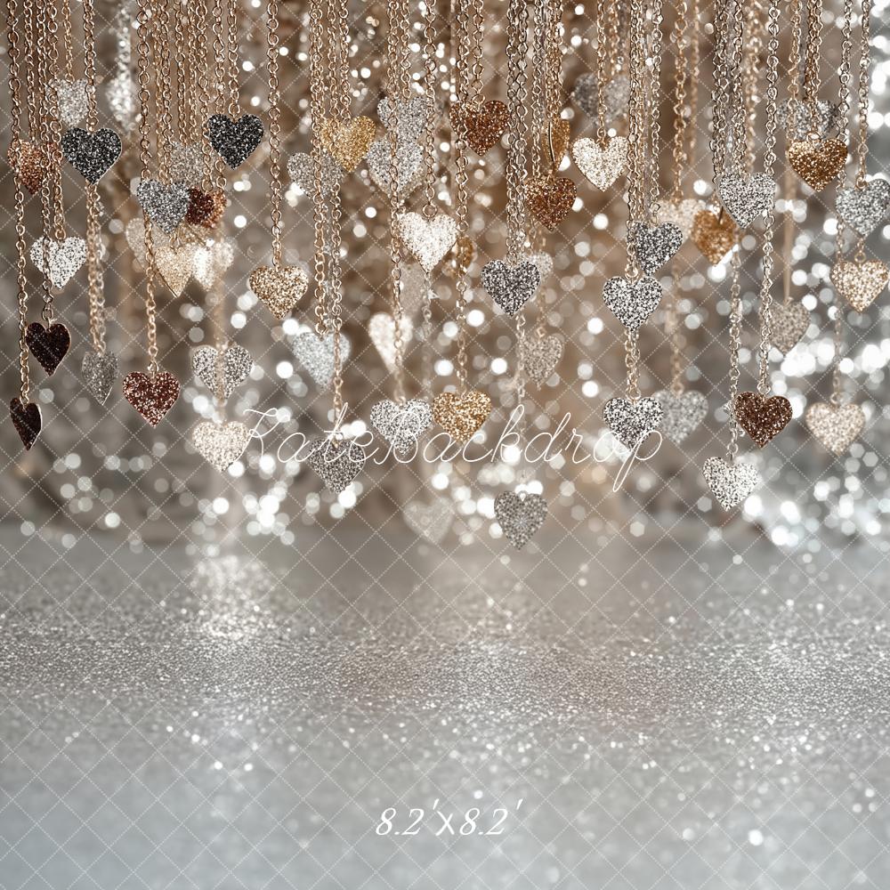 Kate Glitter Heart Chains Silver Bokeh Backdrop Designed by Emetselch