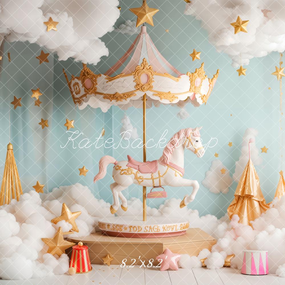 Kate Carousel Horse Clouds Stars Backdrop Designed by Emetselch - Kate Backdrop AU
