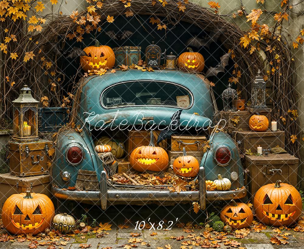 Kate Halloween Vintage Car Pumpkins Backdrop Designed by Emetselch
