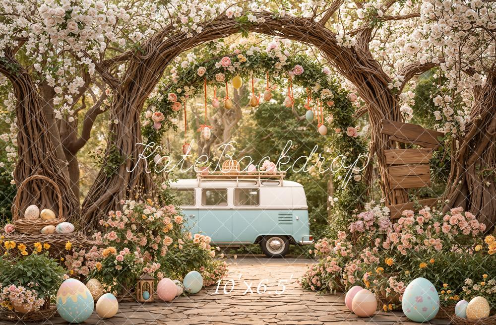 Kate Easter Bunny Egg Arch Van Fleece Backdrop Designed by Emetselch